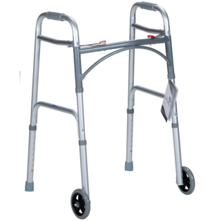 Dynarex Adult Two Button Folding Walker with 5" Wheels