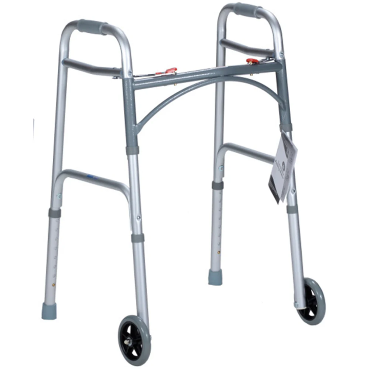 Dynarex Adult Two Button Folding Walker with 5" Wheels